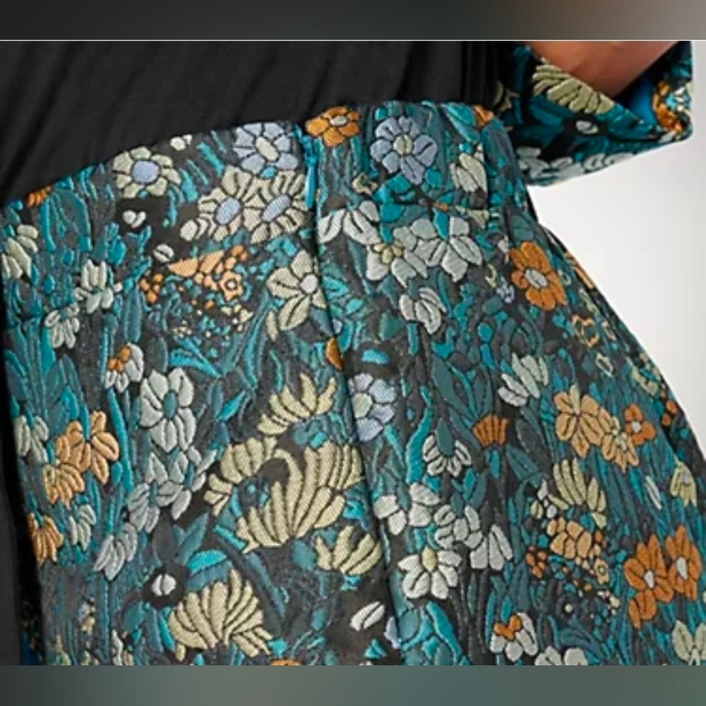 Stacy London Floral Brocade Pants Teal Multi 14 - Picture 4 of 4